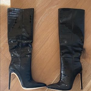 Simmi knee high crocodile patent boots brand new